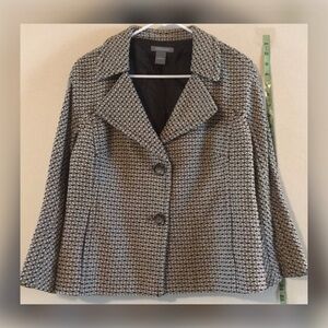 ANN TAYLOR 3/4 sleeve flared blazer in brown & off-white